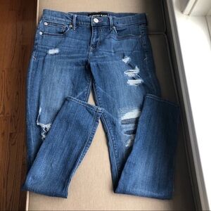 Express Women's Skinny Jeans - Medium Blue Distressed